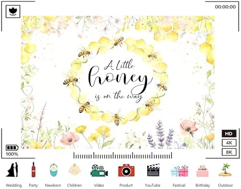 Trykid 20x10ft A Little Honey is on The Way Backdrop Honey Bee Watercolor Floral Yellow Honeycomb Photography Background Baby Shower Gender Reveal Party Decoration Photoshoot Studio Props Fabric - Image 3