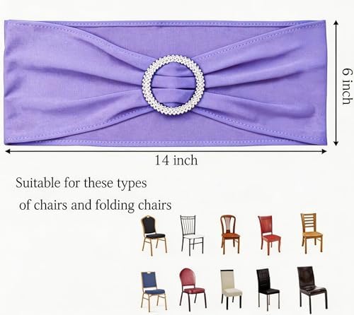 Pack of 50 Spandex Lavender Chair Sashes Bows, Chair Bands Silver Buckles - Image 3