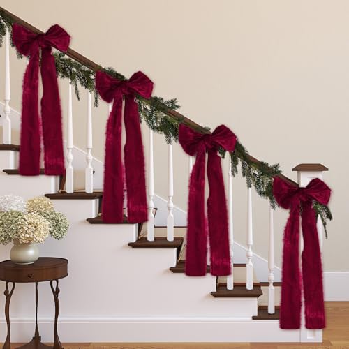 Preboun 4 Rolls Christmas Velvet Ribbon 24 Yards,Burgundy,3 Inch - Image 6