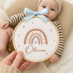 Embroidery Baby Name Sign, Personalized Welcome Baby Hoop Sign with Bow, Custom Baby Name Sign for Hospital, Infant Baby Shower Gifts New Parents (07) - Image 5