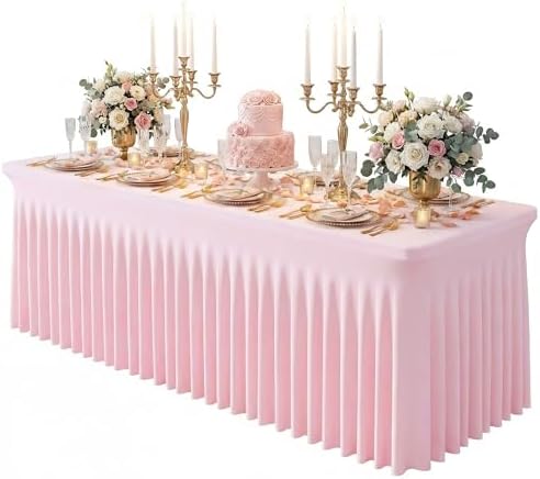 Pink Spandex Tablecloth for 8FT Rectangle Tables, Table Skirt by Baoszty