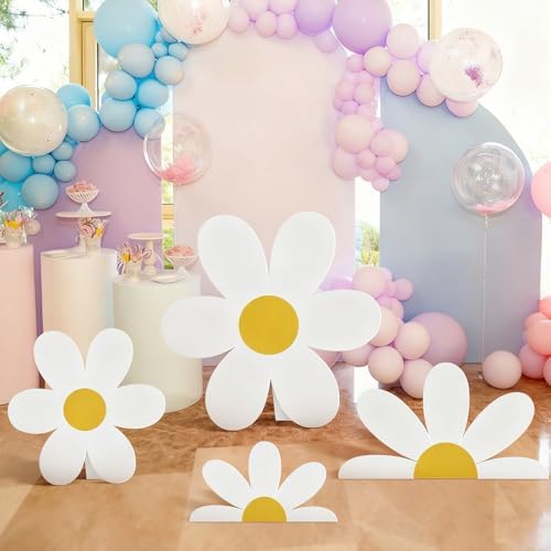 4 Pcs Large Daisy Birthday Party Decorations White Daisy Themed Cardboard Cutout Floral Baby Shower Cartoon Backdrop for Bridal Wedding Wildflower Party Supplies Photo Booth Props Gift Favor by Unknown