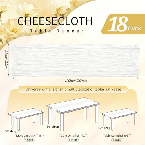 18 Pack Cheesecloth Table Runner 10FT Ivory White Table Runner Boho Gauze Cheese Cloth Table Runners Long Rustic Sheer Table Decorations for Wedding Party Baby Bridal Shower Birthday Holiday Spring - Image 2