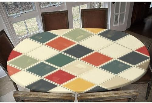 Vintage Checkered Pattern Print Oval Tablecloths Stain Resistant Oilproof Elastic for Mother's Day Father's Day Valentine's Day Fits for 52" x 70" Oval Table - Image 6