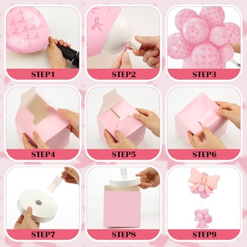 Gejoy 4 Sets Pink Bow Table Centerpiece Decorations Include 4 Pink Bows 4 Decorative Boxes Balloons of Different Sizes 4 Balloon Stand Kits for Wedding Bridal Baby Shower Birthday Party - Image 3