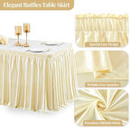 Wish Care 17ft Champagne Satin Long Table Skirt for Rectangle Tables Wrinkle Free Teacher Desk Skirt Glitter Ruffle Table Skirting Cloth for Back to School Classroom Office Birthday Party Table Decor - Image 4