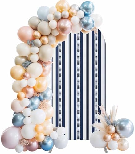 Strip Spandex Arch Backdrop Cover 6.6FT for Balloon Garland Rustic Farmhouse Strip Navy Blue Double-Sided Chiara Backdrop Stand Cover Elastic Fabric Background for Birthday Party Baby Shower Decor - Image 2