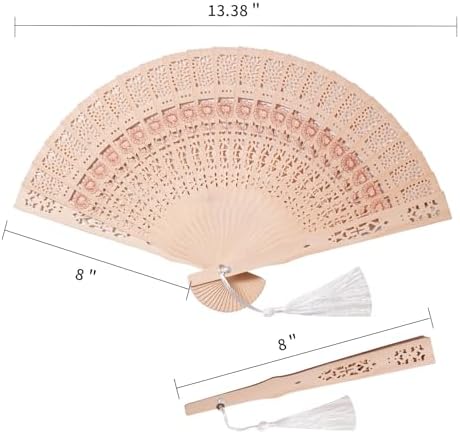 Sepwedd 50 Sets Wooden Hand Fan Baby Shower Party Favors with Organza Bags and Tassels Wooden Folding Fan （Sunflower Pattern） - Image 3