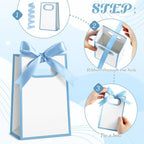 AmazingSpark 50 Pcs White Blue Mini Gift Bags Bulk 6.3 x 3.9 x 2.8 Inch Party Favors Elegant Small Gift Bags with Handles and Ribbon Bows for Wedding Birthday Bridal Baby Shower Party Favors - Image 5