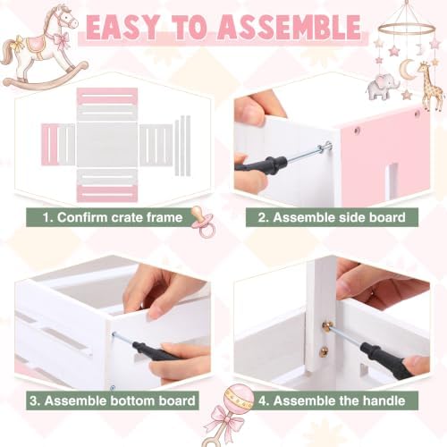 Suzile Baby Shower Crate Wooden Closet Baby Basket Gift,Pink White - Image 4