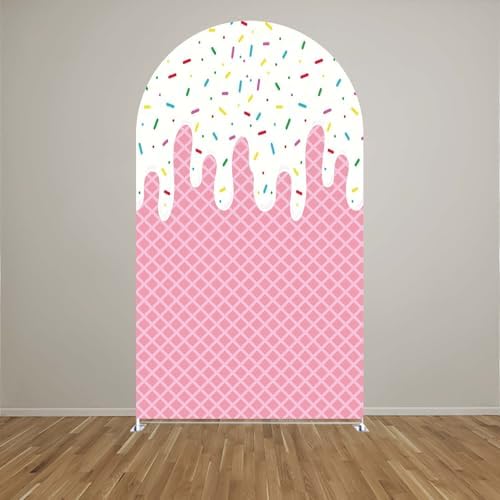 Arch Backdrop Cover Ice Cream Sprinkles Girls Birthday Party Decorations Arch Frame Fabric Cover Sweet ONE Candy Pink Baby Shower Baptism Parties (7.2x4ft Cover,cream1) - Image 2