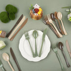 Kochorie 300 Pieces Woodland Plastic Silverware, Disposable Plastic Utensils, Heavy Duty Cutlery Set Heavyweight Flatware Includes Spoons Forks Knives for Birthday Wedding Forest Party Supplies - Image 4