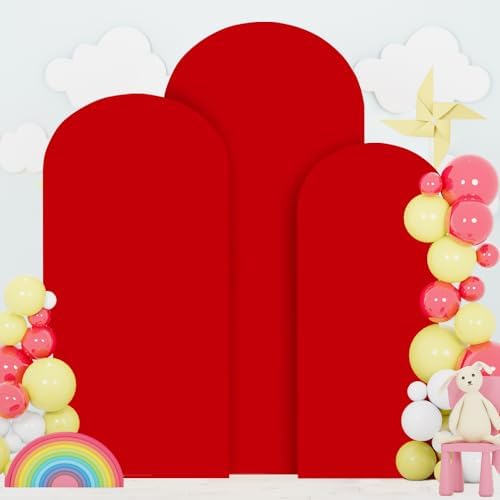 FOTSHARER Red Arch Cover Set of 3 Spandex Fitted Wedding Arch Cover 6FT 6.6FT 7.2FT Round Top Arch Cover Backdrop Fabric for Metal Arch Chiara Arch Backdrop Stand Cover for Baby Shower Birthday Decor - Image 2