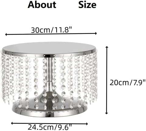 Cake Stand for Dessert Table 12 Inch Silver Crystal Pendants Metal Cake Stand Serves as A Round Dessert Cupcake Display Plate for Table, Wedding, Party, Event - Image 6