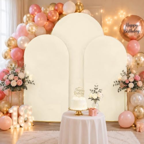 Beige Arch Backdrop Cover Set of 3, 7.2ft 6.6ft 6ft Wedding Arch Covers - Image 3