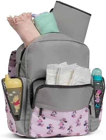 Disney Diaper Bag Backpack with Changing Pad Minnie Mouse – 16” Nylon Baby Bag for Parents, Insulated Bottle Holders, Multiple Storage Pockets - Image 6