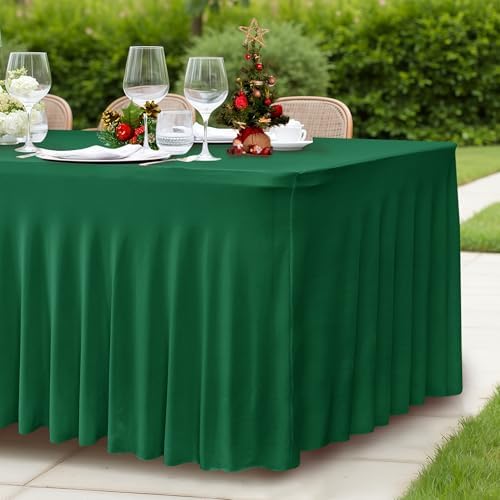 2 Pack Spandex Table Skirts 8ft,Hunter Green for Christmas Decor - Image 5