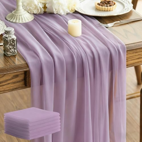 Sheer Chiffon Table Runner 35x120 Inches, Purple 6 Pack by LINNUO+HOURSE