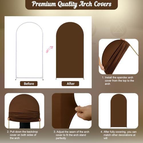 2 Set-7.2FT, 6FT Brown Arch Backdrop Cover,Spandex Fitted Wedding Arch Stand Covers Round Top Chiara Arch Backdrop Stands Cover for Birthday Party Banquet Photo Background Decoration - Image 6