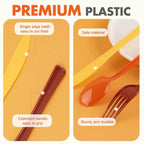 Kochorie 300 Pieces Fall Plastic Silverware, Disposable Plastic Utensils, Heavy Duty Cutlery Set Heavyweight Flatware Includes Spoons Forks Knives for Birthday Thanksgiving Harvest Party Supplies - Image 3