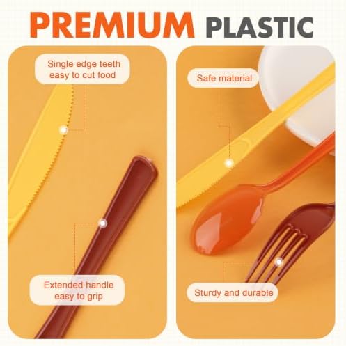 Kochorie 300 Pieces Fall Plastic Silverware, Disposable Plastic Utensils, Heavy Duty Cutlery Set Heavyweight Flatware Includes Spoons Forks Knives for Birthday Thanksgiving Harvest Party Supplies - Image 3