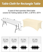 Fixwal 6 Pack 8FT Ivory Tablecloth Rectangle Spandex Fitted Table Cover - Image 3