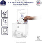 Marketing Holders 8 Inch Locking Ballot Box with Removable 8.5" x 11" Header Sign Holder Clear Acrylic Cube Suggestion Bin - Image 3