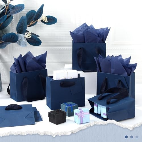 Zhanmai 4.7 x 2.4 x 3.9 Inch 100 Pcs Mini Gift Bags Bulk, Navy Blue - Image 2
