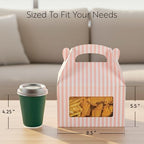 Restaurantware Gable Gift Boxes Pack of 100 Paper Treat Boxes 8.5 x 4.75 x 5.5 Inches With Window, Disposable Design Pink and White Containers for Weddings or Birthdays - Image 2
