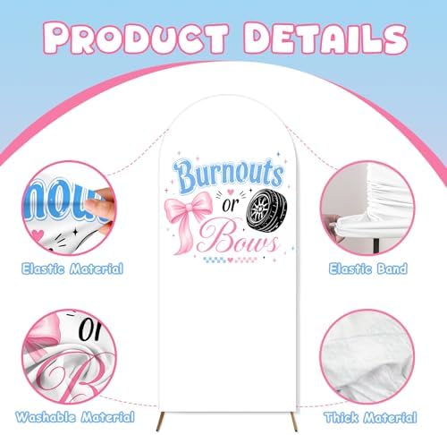 3PCS Burnouts or Bows Gender Reveal Decorations Arch Backdrop Cover 5ft 6ft Stretch Spandex Pink Blue Burnouts or Bows Backdrop for He or She Gender Reveal Baby Shower Party Supplies Photo Props - Image 6