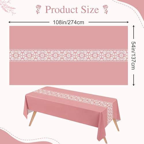 Cielito Lindo Mexican Tablecloth, 54×108 Inch, Pink, 8 Pcs - Image 3