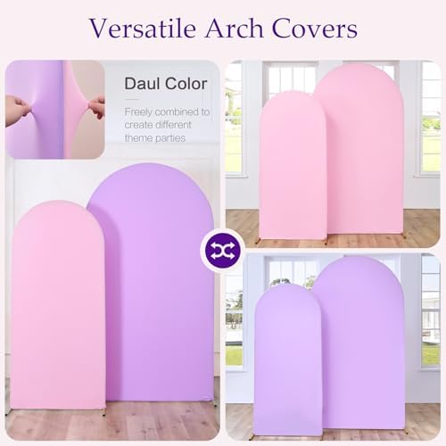 Mermaid Arch Backdrop Cover Sets of 2-7.2ft 6ft Two Tone Pink&Purple Arch Covers-Wrinkle Free Stretchy Spandex Fitted Chiara Pastel Arch Stand Cover for Birthday Unicorn Party Baby Shower Decor - Image 2
