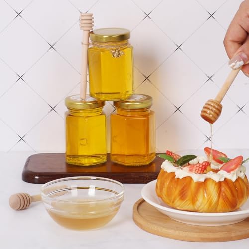 4 oz 30 Pack Mini Glass Honey Jars with Wood Dippers & Gold Lids - Image 4