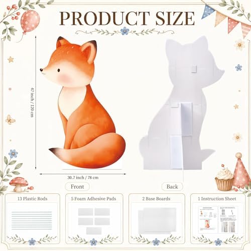 3.93ft Woodland Animal Fox Cardboard Cutout 47.2in Giant Corrugated Plastic Standee Backdrop Woodland Theme Birthday Party Decorations Baby Shower Photo Booth Props Animal Print Decor Supplies - Image 2