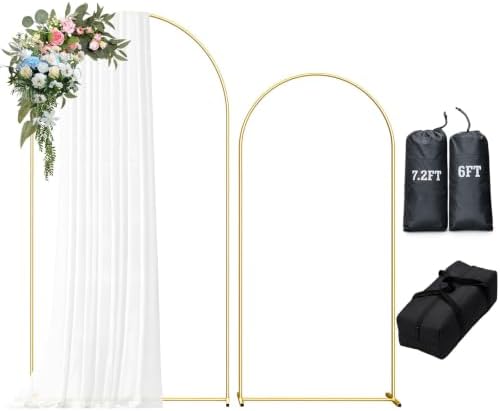 Metal Arch Backdrop Stand, 7.2FT+6FT Wedding Arch Frame with Storage Bag, Balloon Arch Backdrop Stand Set of 2, Gold Wedding Arch Backdrop Stand for Wedding Birthday Party Graduation Ceremony Decor by Unknown
