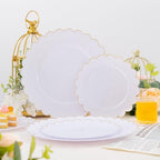 LIYH 120 Pcs White Scalloped Plastic Plates, Gold Disposable Party Plates - Image 3