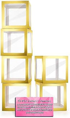 Baby Boxes with Letters, 6 Transparent Balloon Boxes with 78 Letters & Numbers, Clear Name Boxes for Baby Shower Birthday Bridal Wedding Gender Reveal Party Decorations Backdrop, Gold by Lovelite