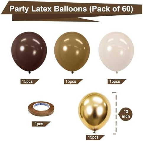 Brown and Gold Balloons Kit - 60pcs 12 inch Tan Sand White Latex Balloons Neutral Helium Fall Coffee Balloons and Electric Balloon Pump Multiple - Image 2