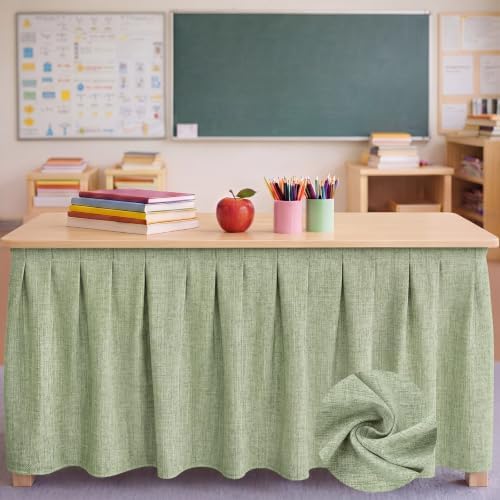 Tingjoo Pastel Green 6 ft x 30'' Teacher Desk Skirts Linen Textured - Image 2