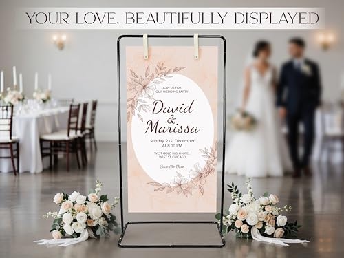 OLEEK Adjustable wedding welcome sign stand - Customizable design bundle for linen sign stand - wedding sign holder - welcome wedding sign - wedding signage with 6 Leather Hanging straps - Image 5