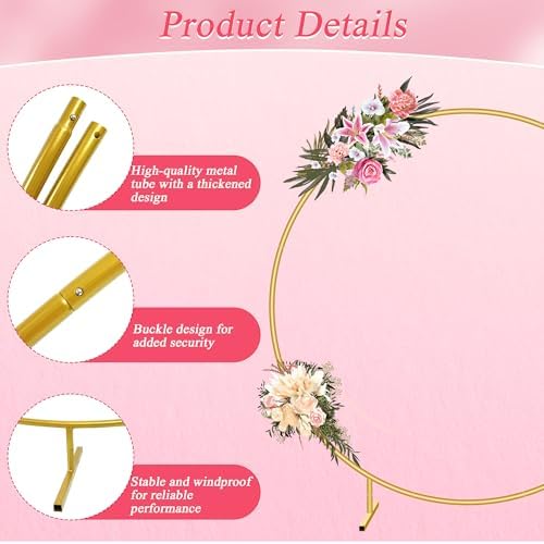 7.2FT Circle Balloon Arch Stand for Floor Round Arch Backdrop Stand for Parties Flower Balloon Arch Frame Kit Flower Gold Metal Arches Backdrop for Birthday Party Wedding Christmas Decorations - Image 5