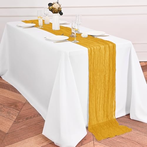 12 Pack Gold Table Runner 10Ft Cheesecloth Table Runner Rustic Gauze Table Runners Romantic Long Sheer Fabric Cheese Cloth Table Runners for Wedding Party Bridal Baby Shower - Image 4