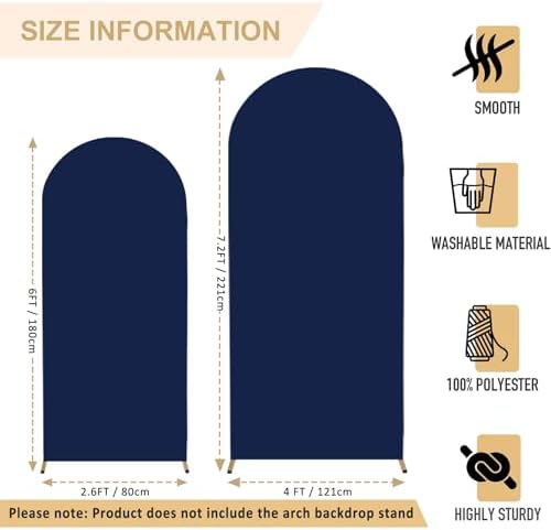 FANPROMS Arch Cover Set of 2 Navy Blue Arch Backdrop Cover 6 7.2FT Spandex Arch Stand Covers for Arches Stand Arched Covers Stretchy Backdrop Fabric Covering for Wedding Party Decoration Supplies - Image 3
