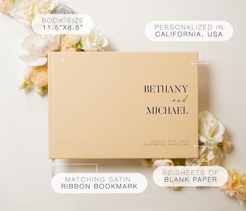 Personalized Guest Book - 11.5" x 8.5" Premium Custom Guest Signing Book with Bookmark and Blank Pages for Wedding Reception Table Decoration Engagement Birthday Party Event, Butter - Image 2