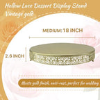 18 Inch Gold Round Floral Scroll Cake Stand, Metal Dessert Pedestal Tray for Wedding & Party Table Decoration - Image 2