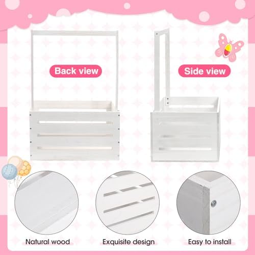 Juexica Wooden Baby Shower Crate Closet Baby Basket with Handle Box with Butterfly Eucalyptus Garland Bead Artificial Flowers Large Letter for Pregnancy New Parent Gift(White) - Image 3