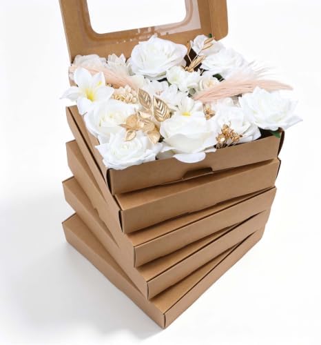 SwanMoon 5Boxs Artificial Flowers Combo Box Set, 33pcs Pure White Flowers Mix Silk Roses & Peony with Stems for DIY Wedding Bouquets, Baby Shower, Party Centerpieces & Home Decor by SwanMoon