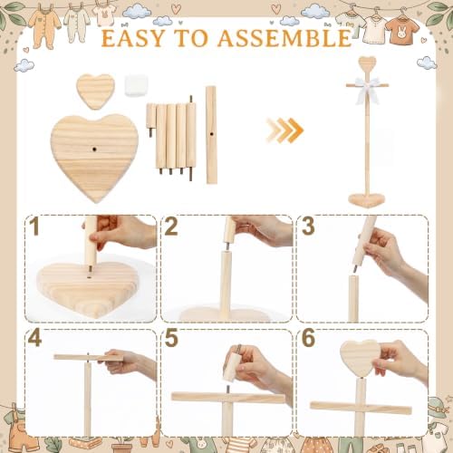 Fuutreo 2 Packs Baby Clothes Display Stands Heart-topped, Wood Color - Image 5