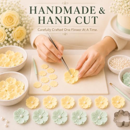 CONFECT Handmade Edible Gum Paste Flower Decorations – Spring Blossom – 60 Piece Assorted Sugar Flower Set with Pearl Centers, Hand Cut Cake Flowers for Cakes, Cupcakes, Cookies & Desserts - Image 5