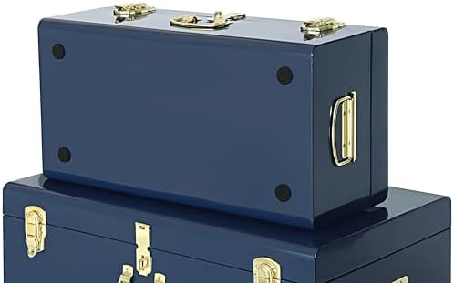 Vixdonos Decorative Large Metal Box Storage Trunk Chest Set of 2 College Dorm Organizer with Hardware Hasps and Handle for Home Deocr,23.7X14.2X9.5 Inches,Dark Blue - Image 3
